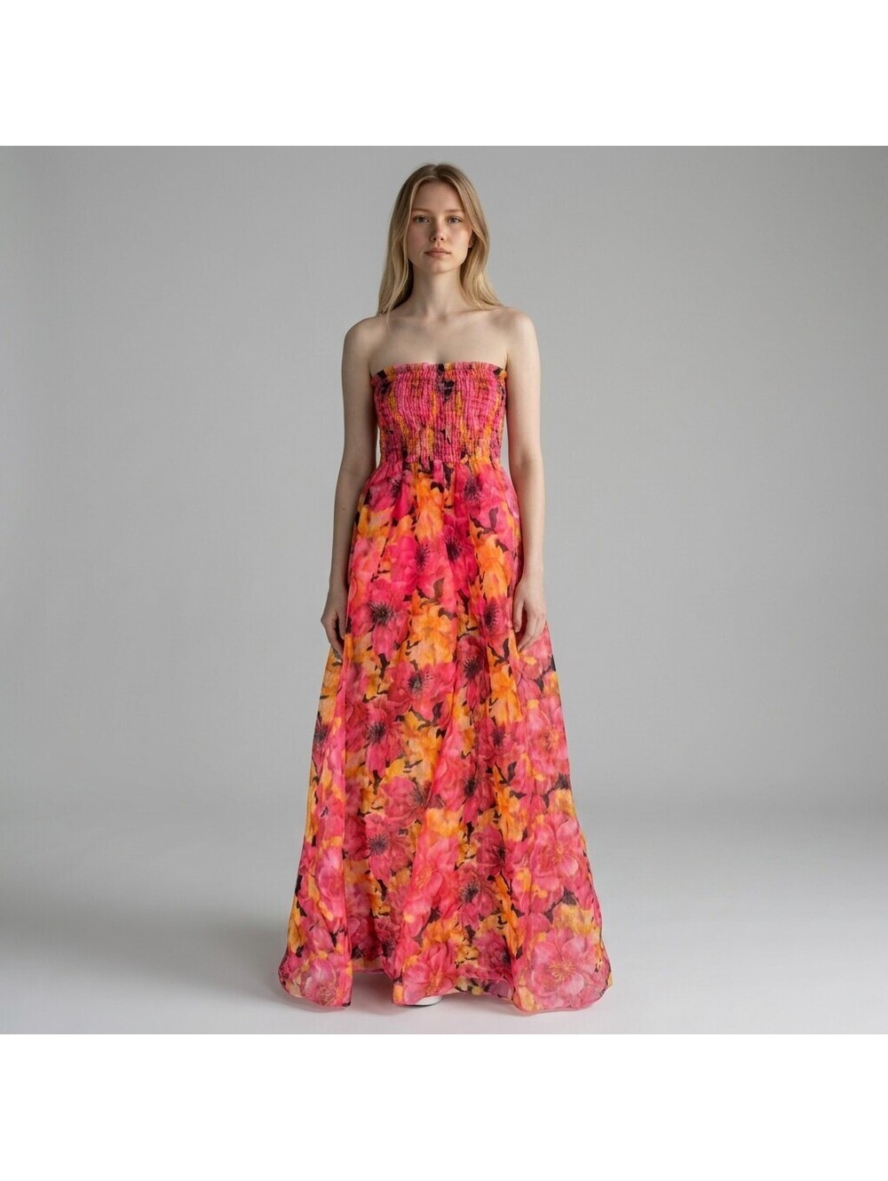 Akira Dress Women S Small Pink Floral Maxi Long Lined Wedding Guest Stretch